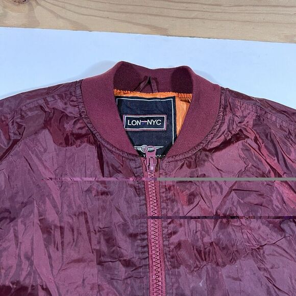LON NYC Across The Pond Burgundy Full Zip Bomber Jacket Men's Size Medium - Picture 5 of 9